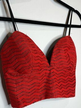 Red Zigzag Lace Bralette with Thin Straps